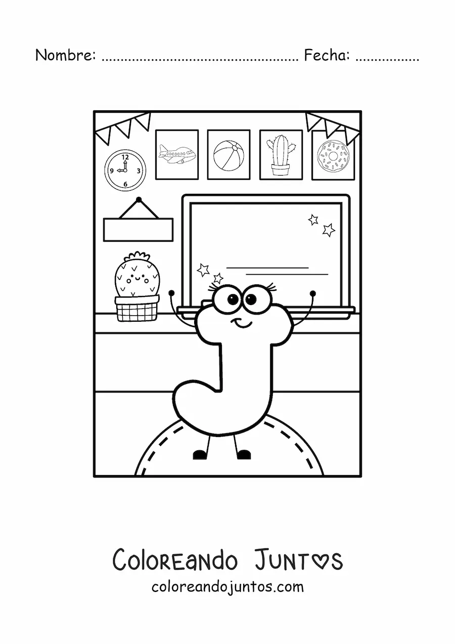 Imagen para colorear de la letra j animada en la escuela