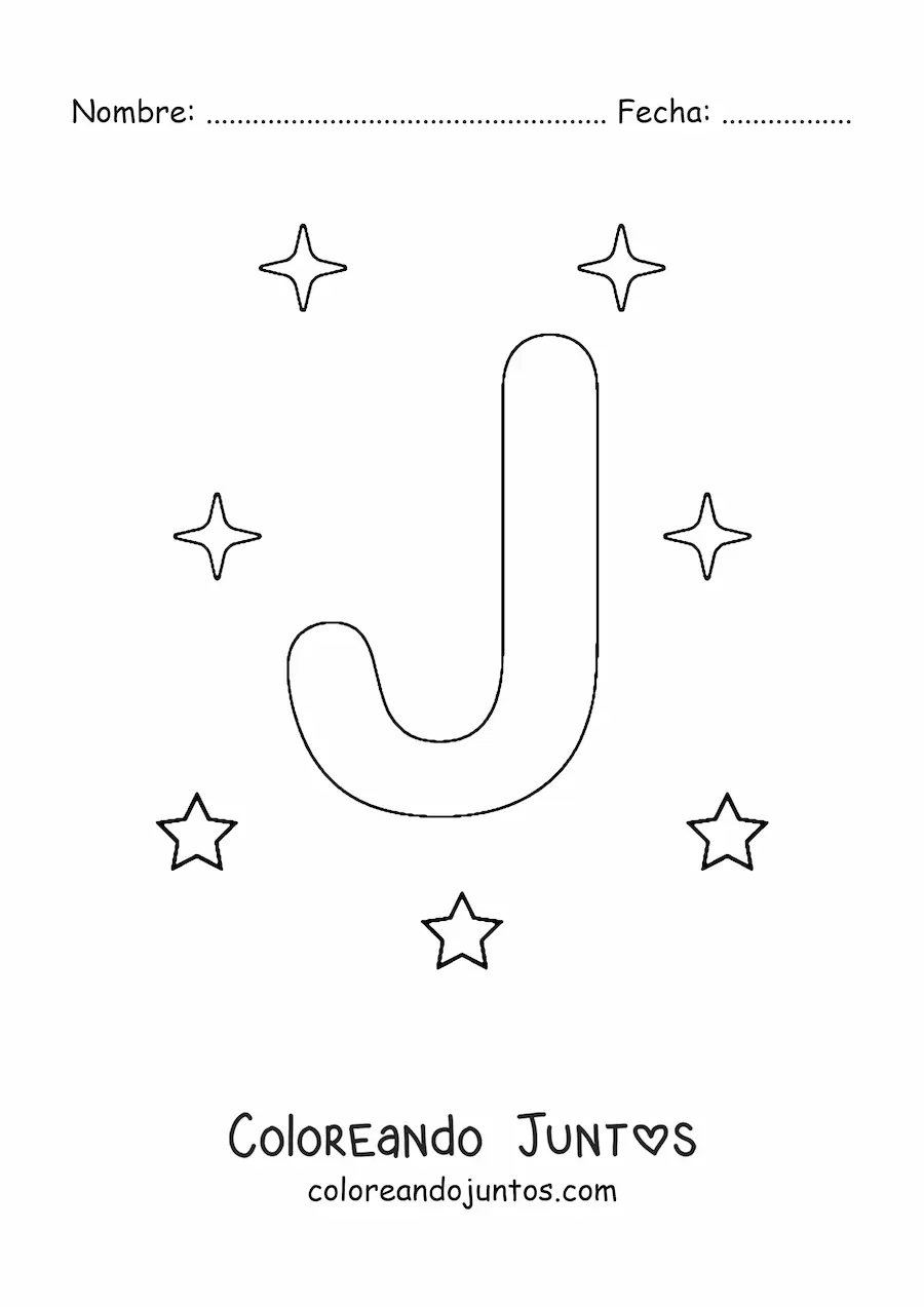Imagen para colorear de letra j mayúscula con estrellas