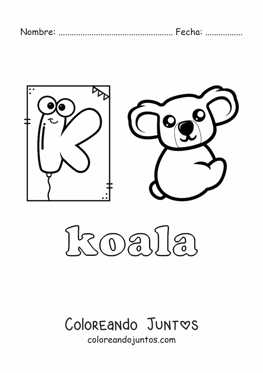 Imagen para colorear de k de koala