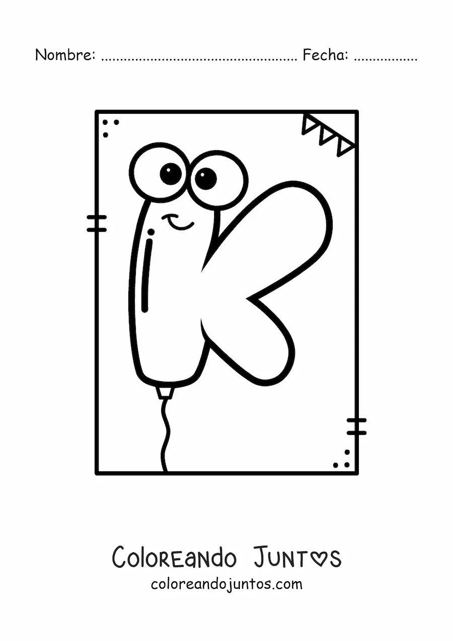Imagen para colorear de la letra k animada con forma de globo