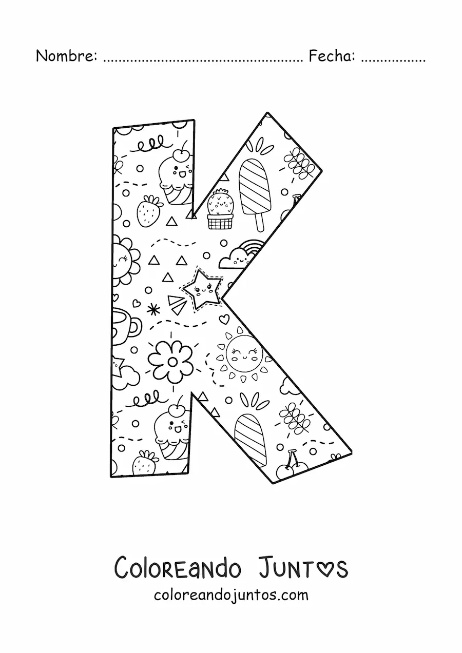 Imagen para colorear de la letra k con dibujos animados
