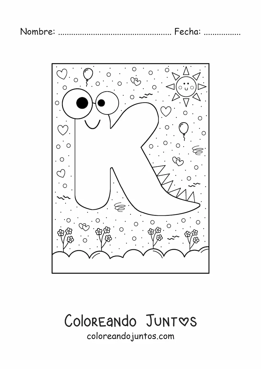 Imagen para colorear de la letra k animada con forma de monstruo con dibujos animados