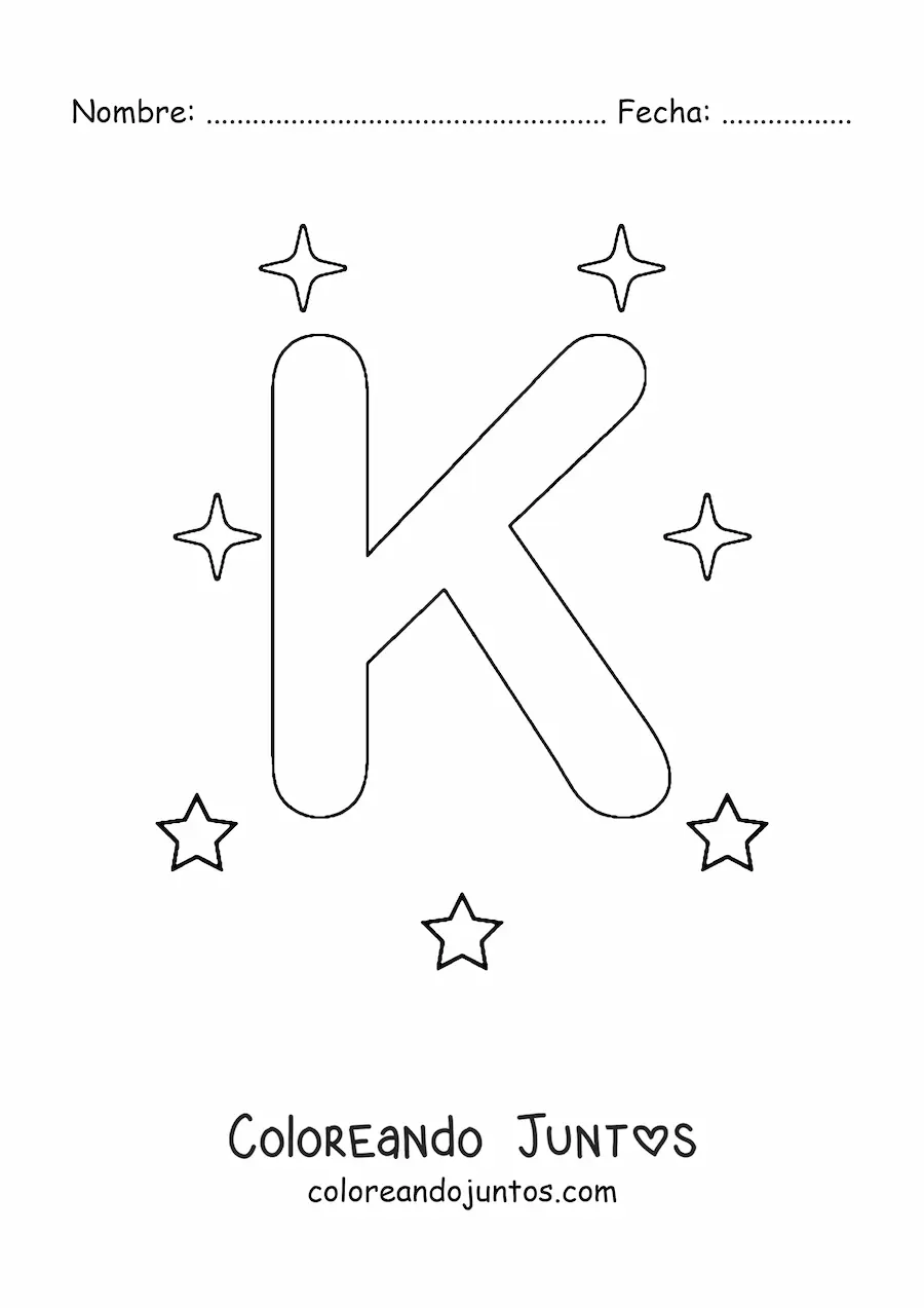 Imagen para colorear de letra k mayúscula con estrellas