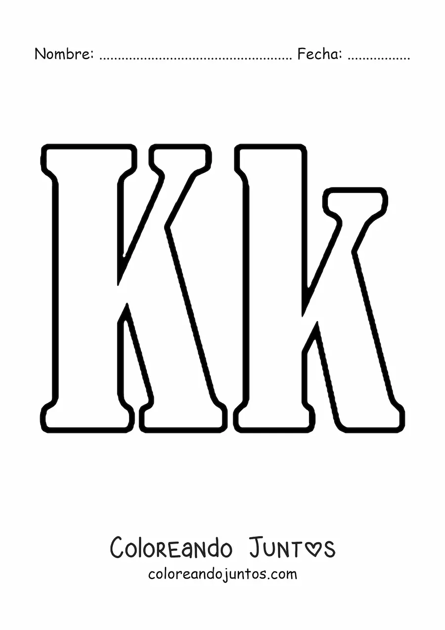 Imagen para colorear de letra k mayúscula y minúscula grande