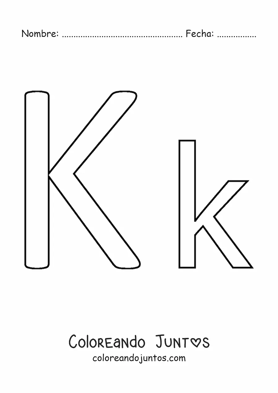 Imagen para colorear de letra k mayúscula y minúscula fácil