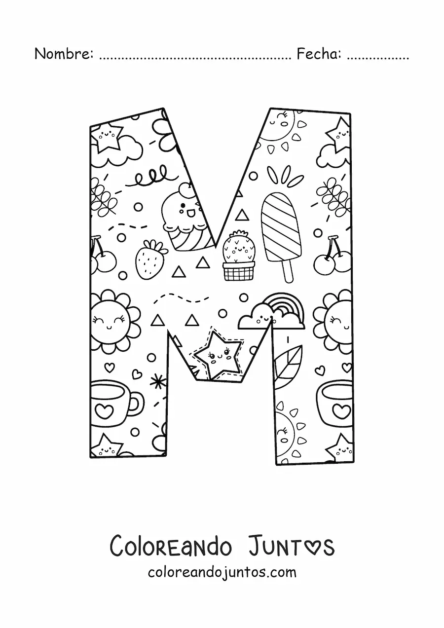 Imagen para colorear de la letra m con dibujos animados