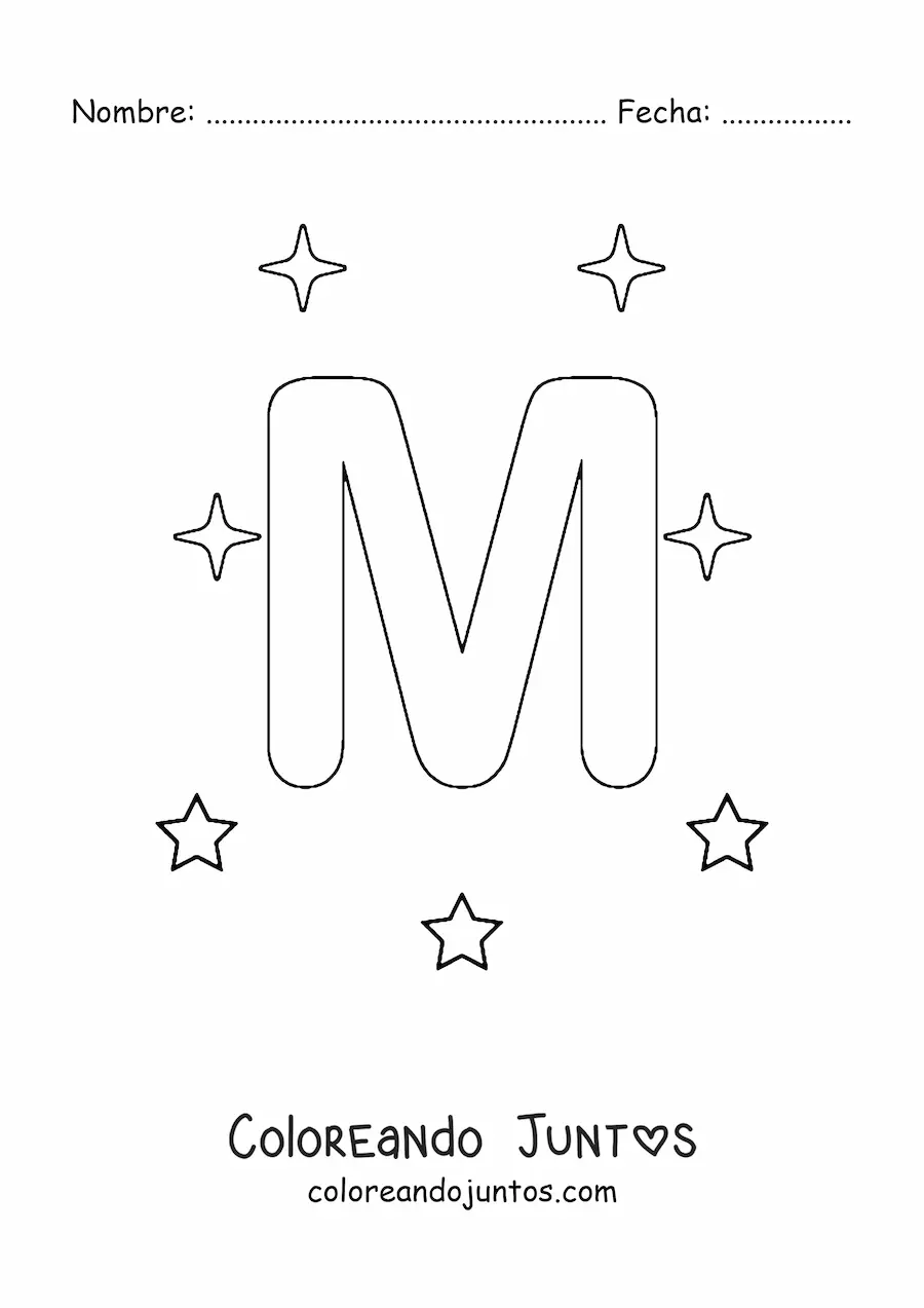 Imagen para colorear de letra m mayúscula con estrellas