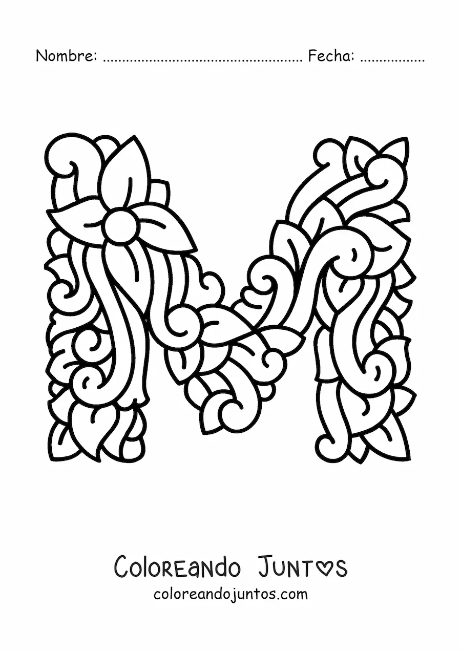 Imagen para colorear de letra m mayúscula decorada