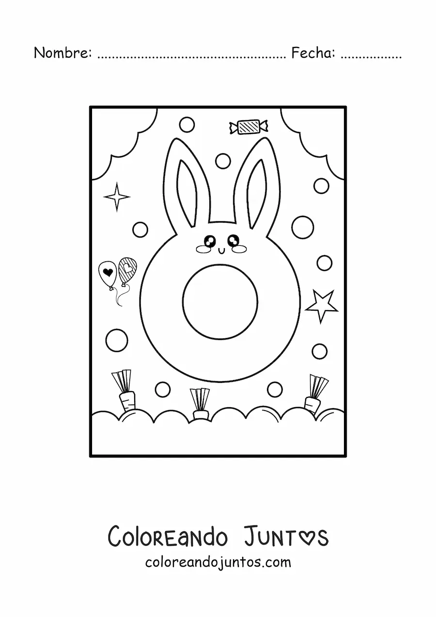 Imagen para colorear de letra o con forma de conejo kawaii animado