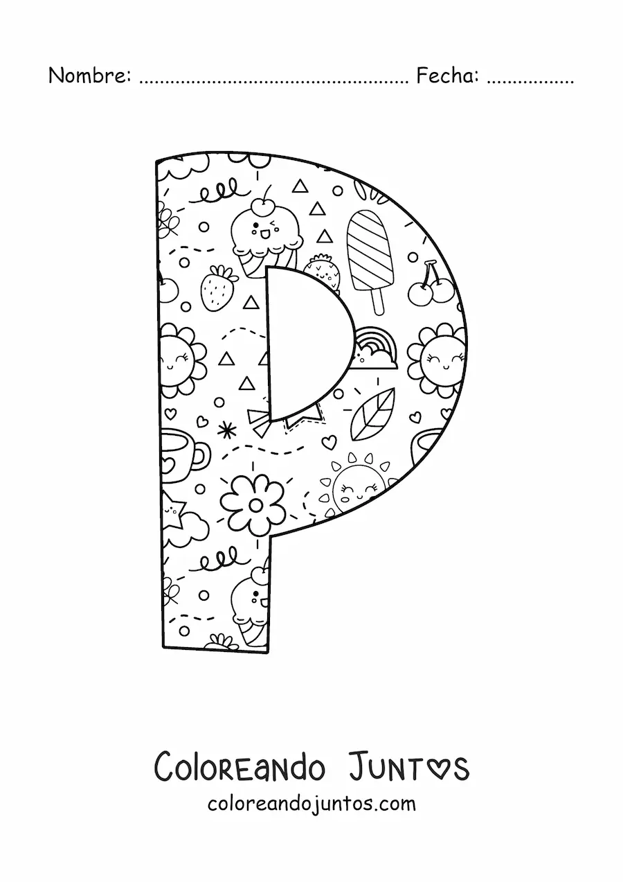 Imagen para colorear de la letra p con dibujos animados