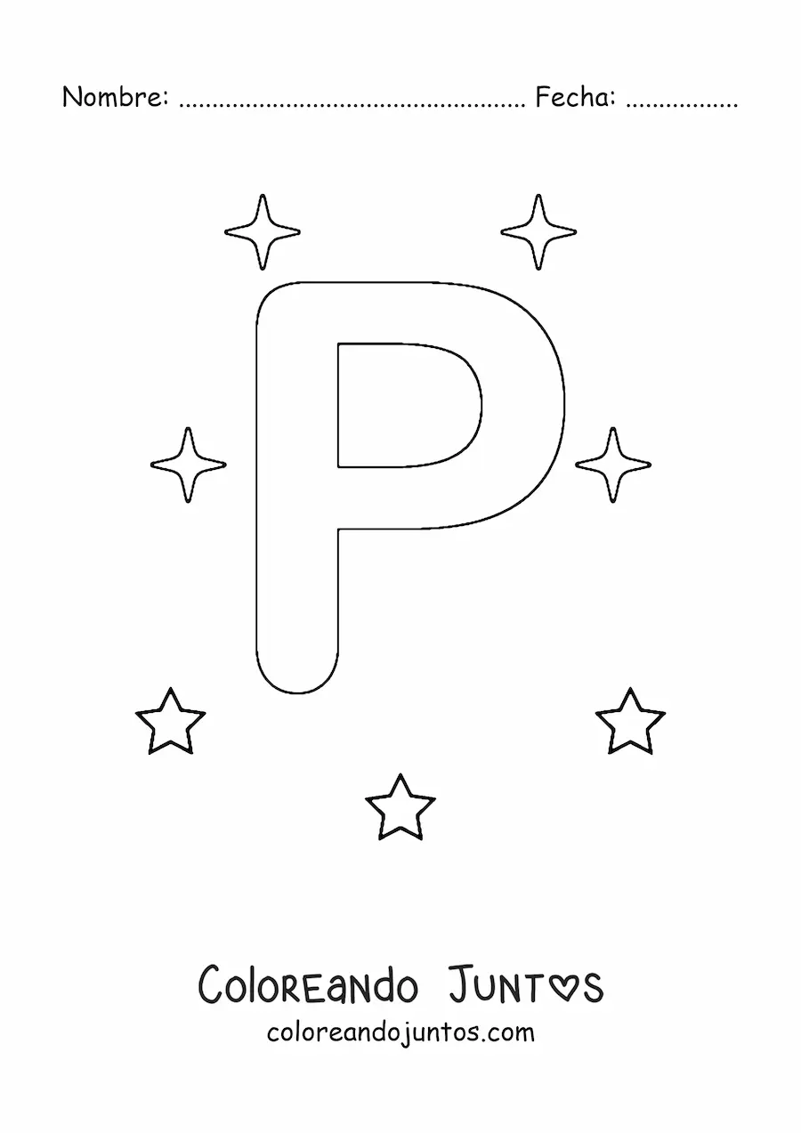 Imagen para colorear de letra p mayúscula con estrellas