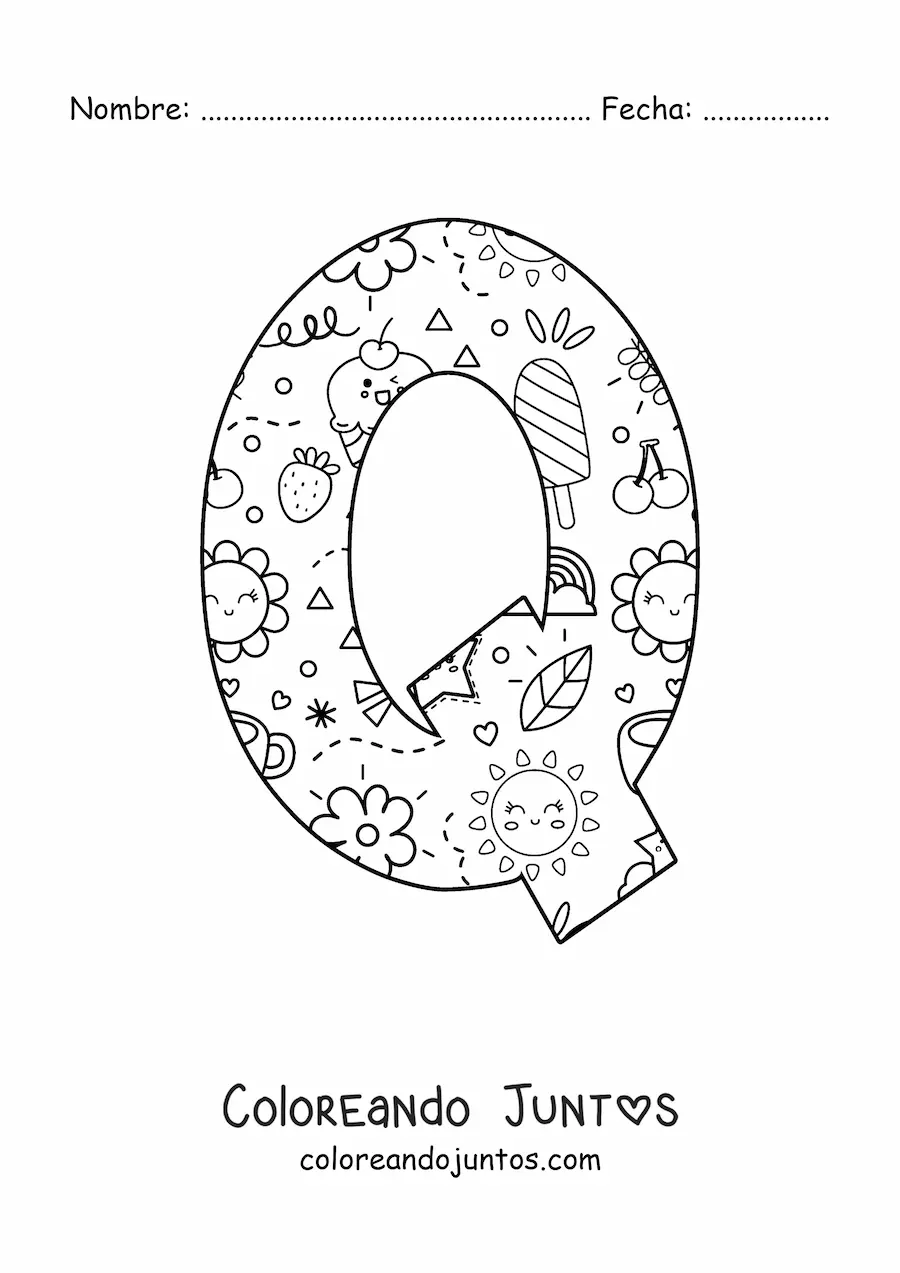 Imagen para colorear de la letra q con dibujos animados