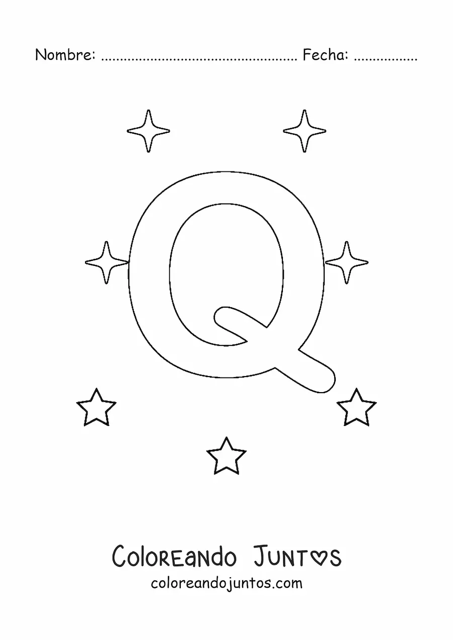 Imagen para colorear de letra q mayúscula con estrellas