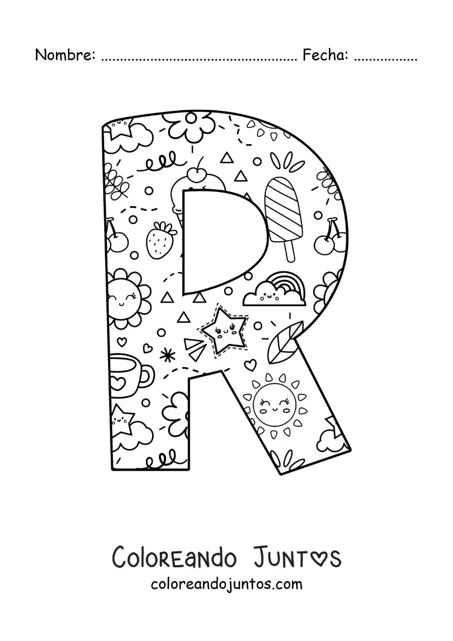 Imagen para colorear de la letra r con dibujos animados