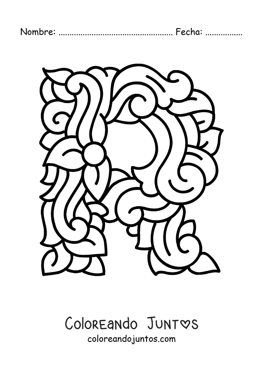 Imagen para colorear de letra r mayúscula decorada