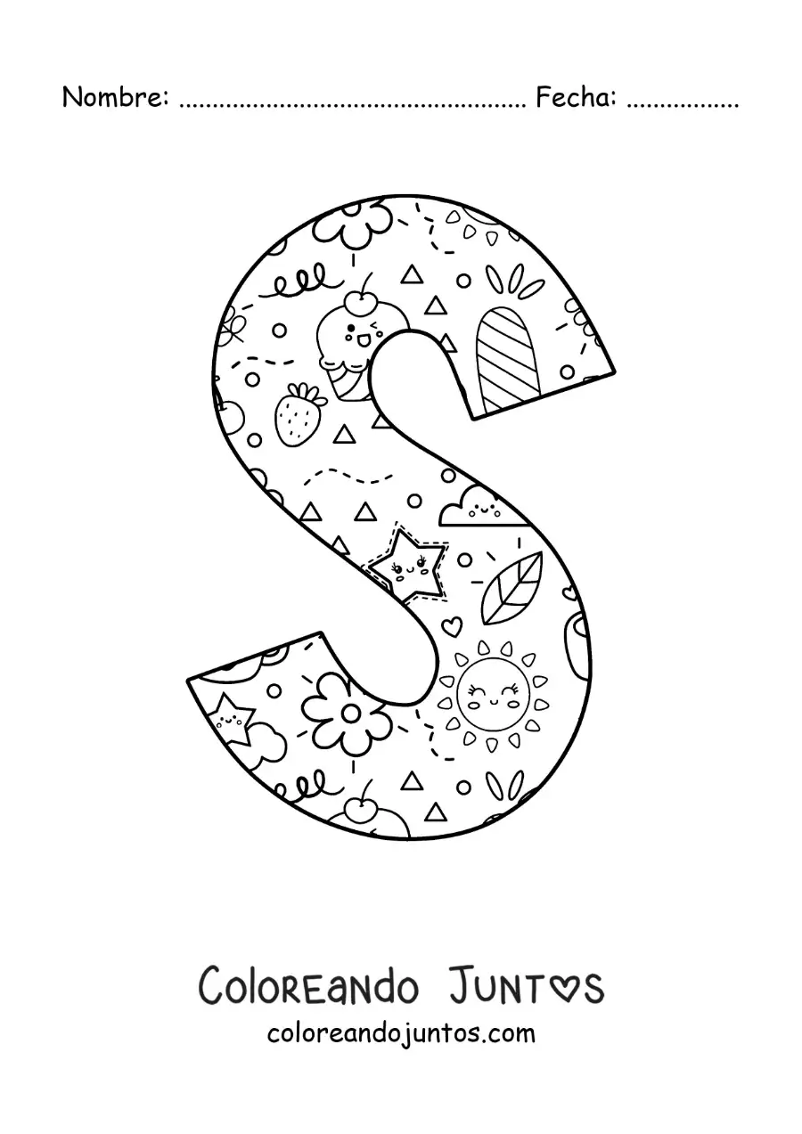 Imagen para colorear de la letra s con dibujos animados