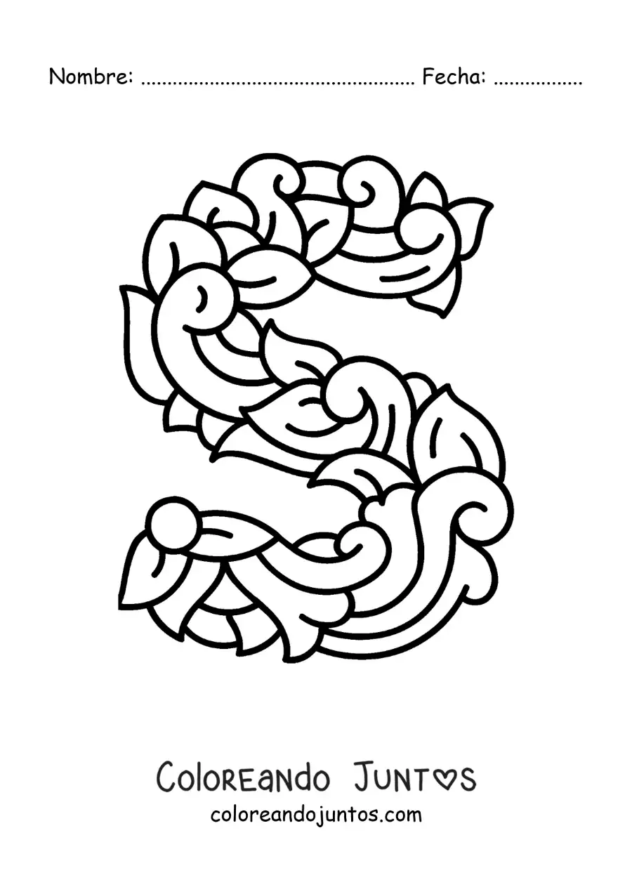 Imagen para colorear de letra s mayúscula decorada