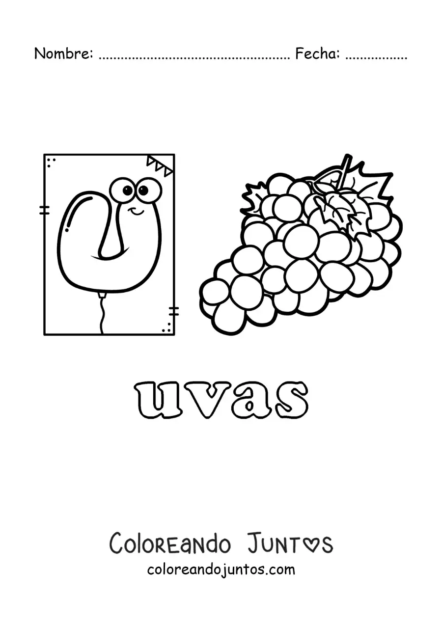 Imagen para colorear de u de uvas