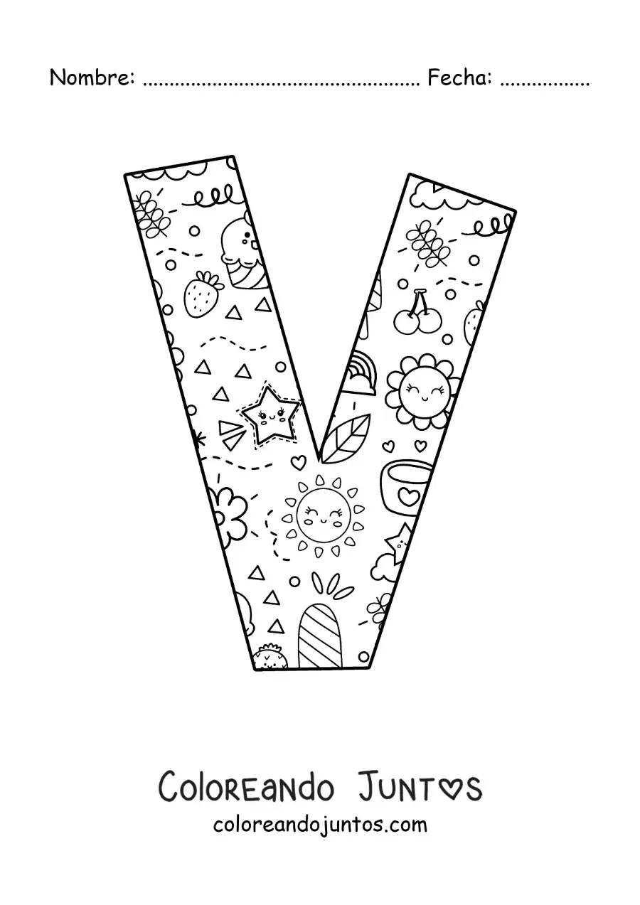 Imagen para colorear de la letra v con dibujos animados