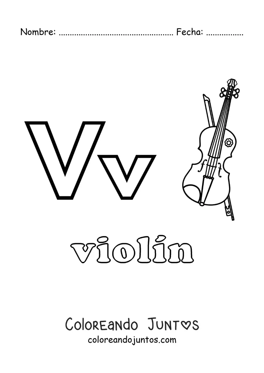 Imagen para colorear de v de violín