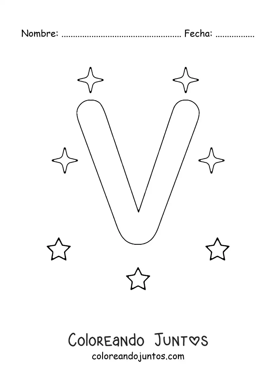 Imagen para colorear de letra v mayúscula con estrellas