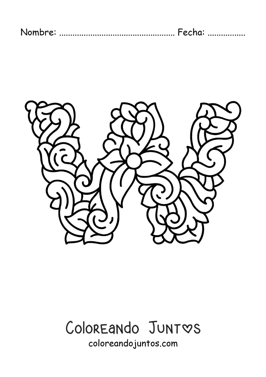 Imagen para colorear de letra w mayúscula decorada