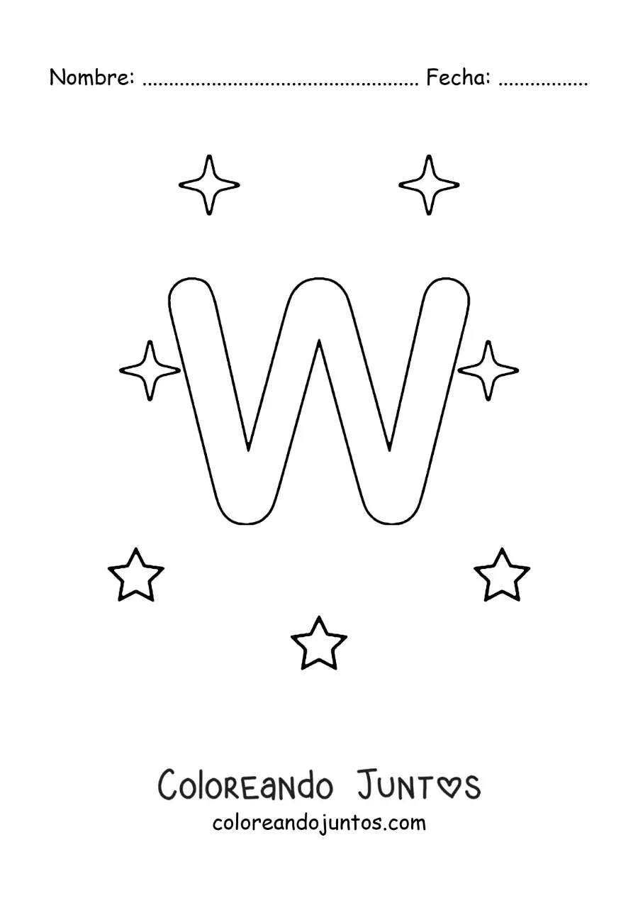 Imagen para colorear de letra w mayúscula con estrellas