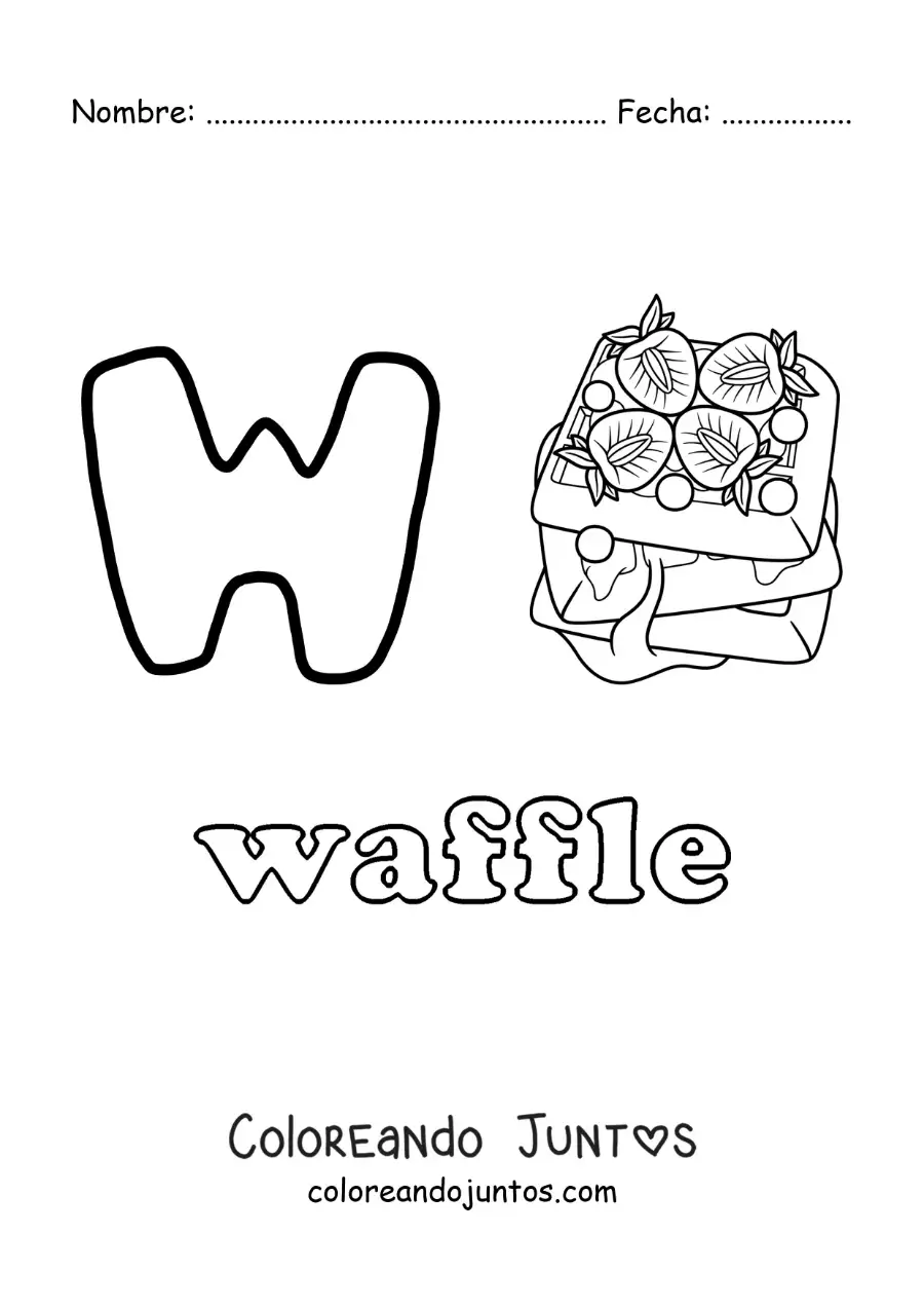 Imagen para colorear de w de waffle