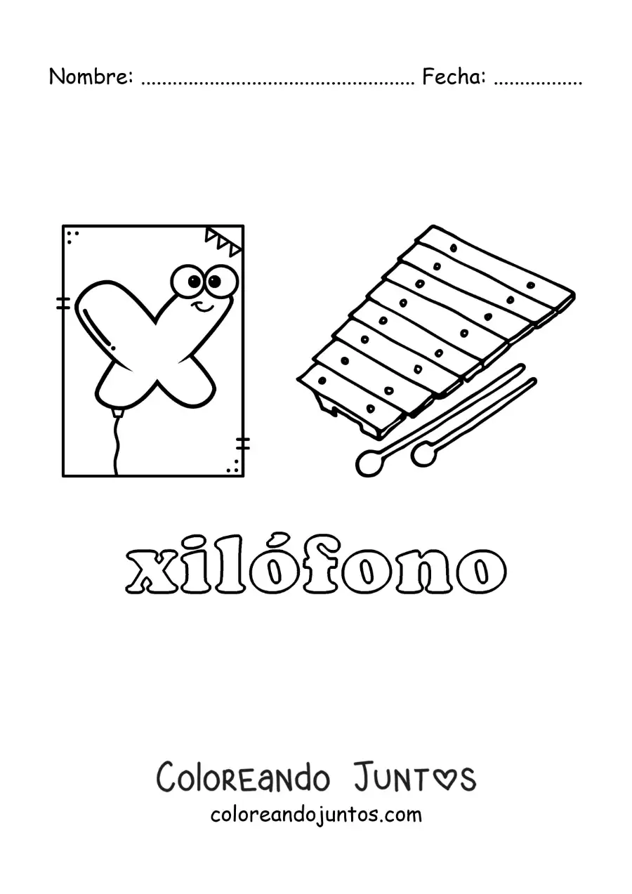 Imagen para colorear de x de xilófono