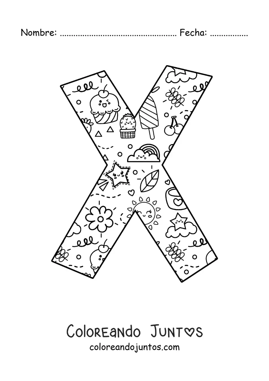 Imagen para colorear de la letra x con dibujos animados