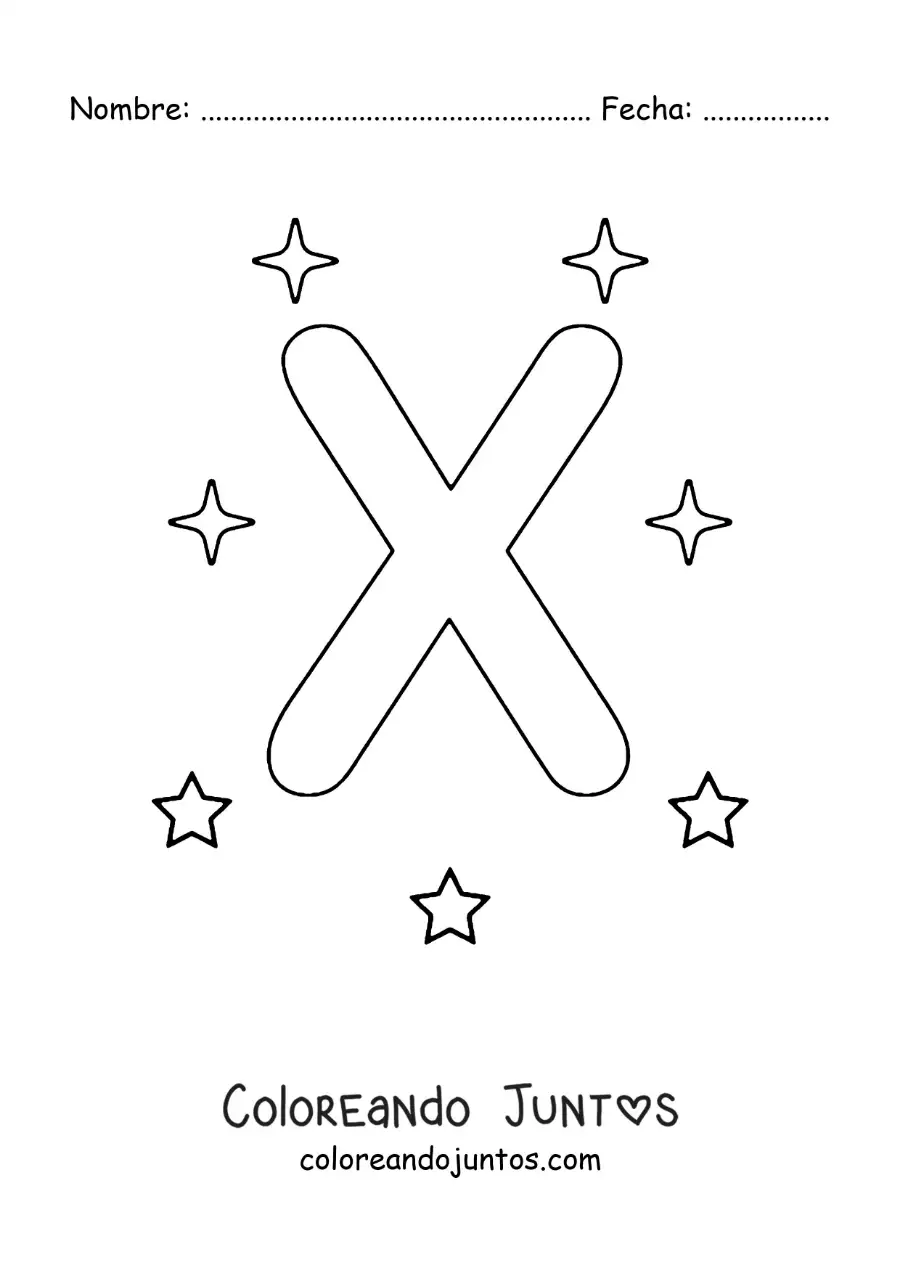 Imagen para colorear de letra x mayúscula con estrellas