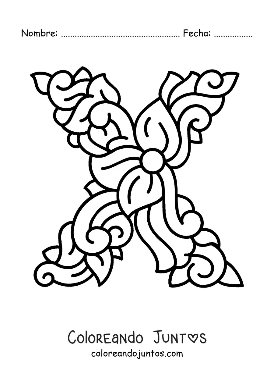 Imagen para colorear de letra x mayúscula decorada