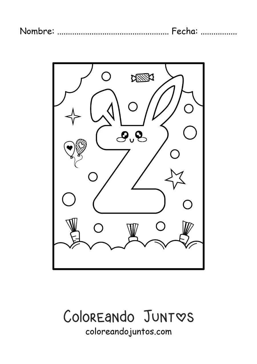 Imagen para colorear de letra z con forma de conejo kawaii animado