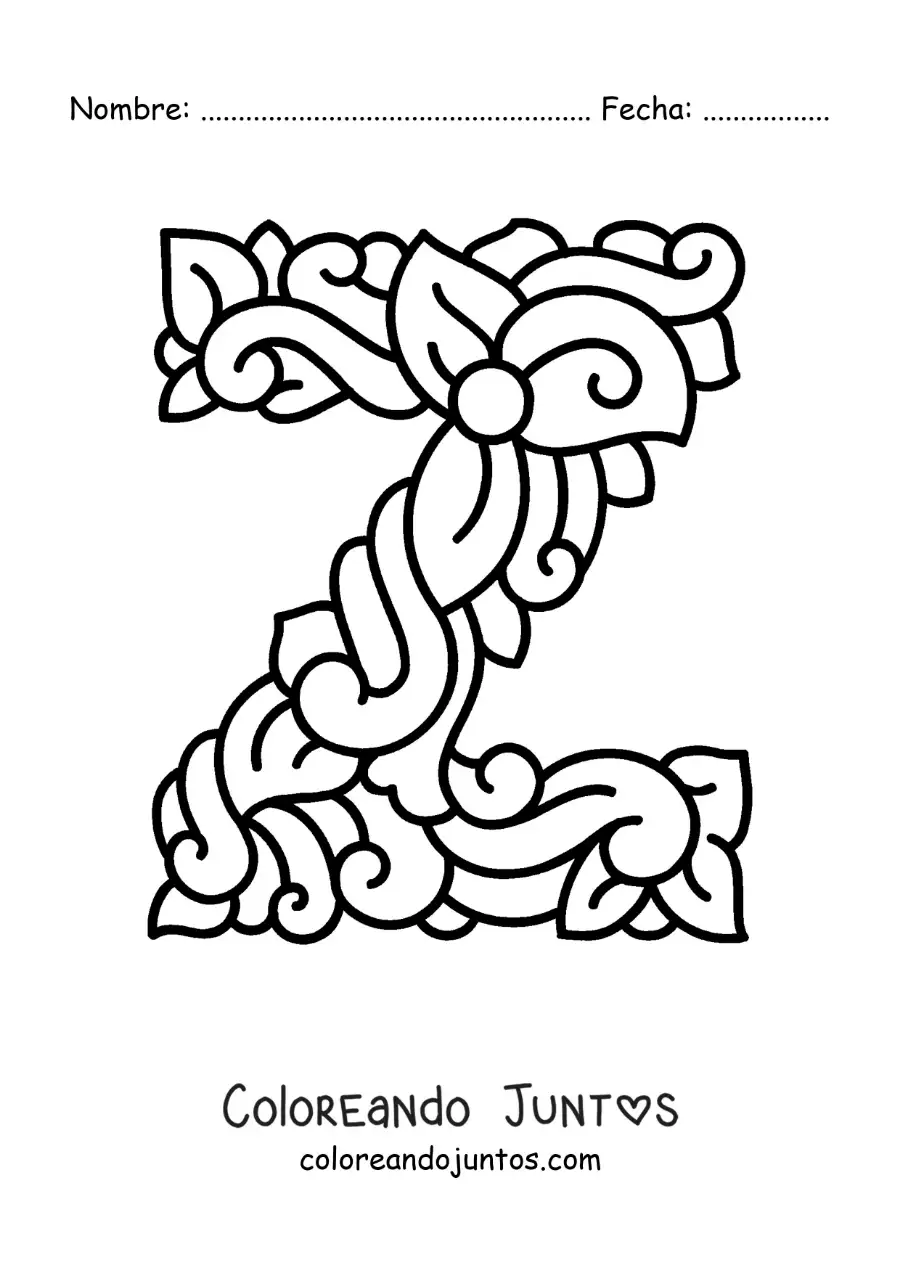 Imagen para colorear de letra z mayúscula decorada