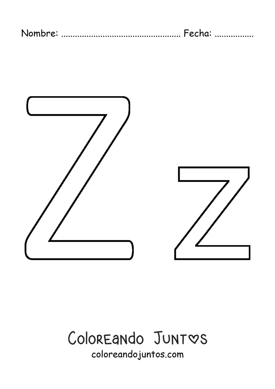 Imagen para colorear de letra z mayúscula y minúscula fácil