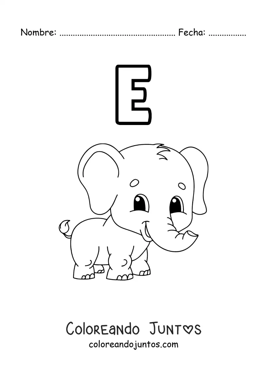 Imagen para colorear de la letra e de elefante