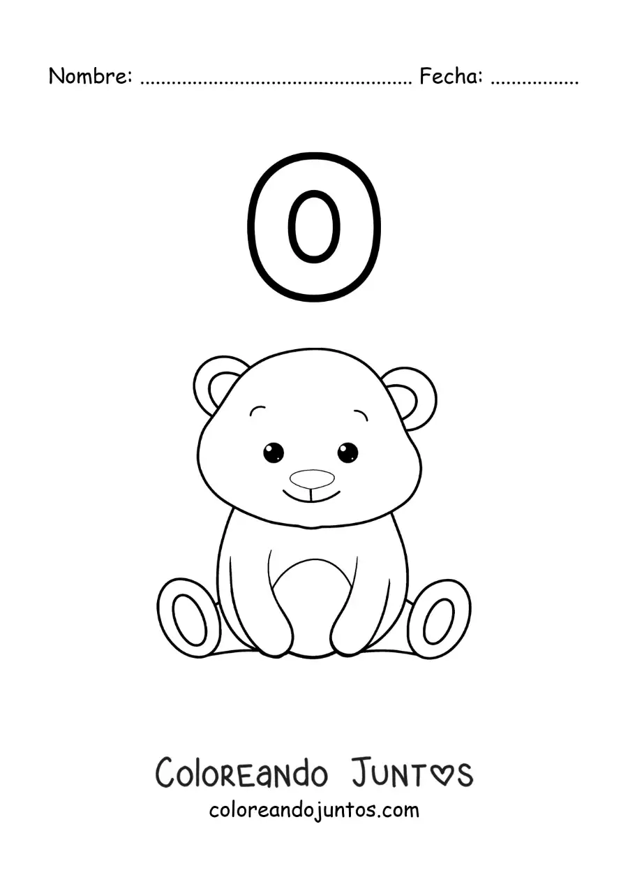 Imagen para colorear de la letra o de oso