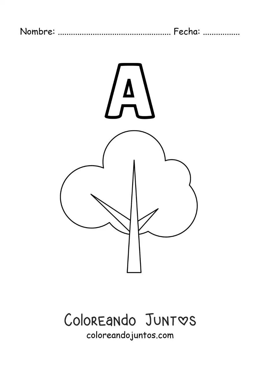 Imagen para colorear de la letra a de árbol