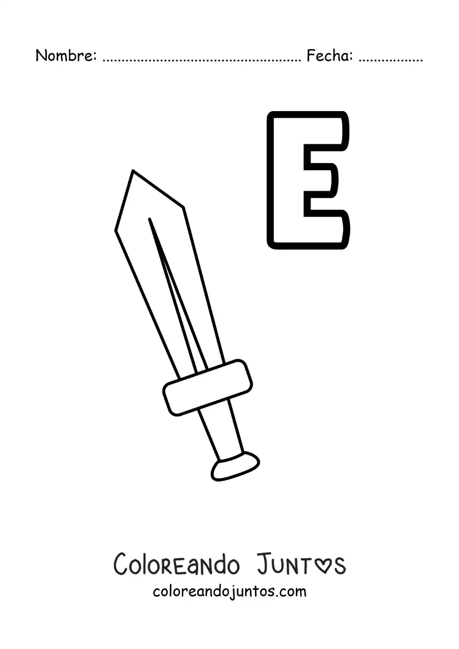 Imagen para colorear de la letra e de espada