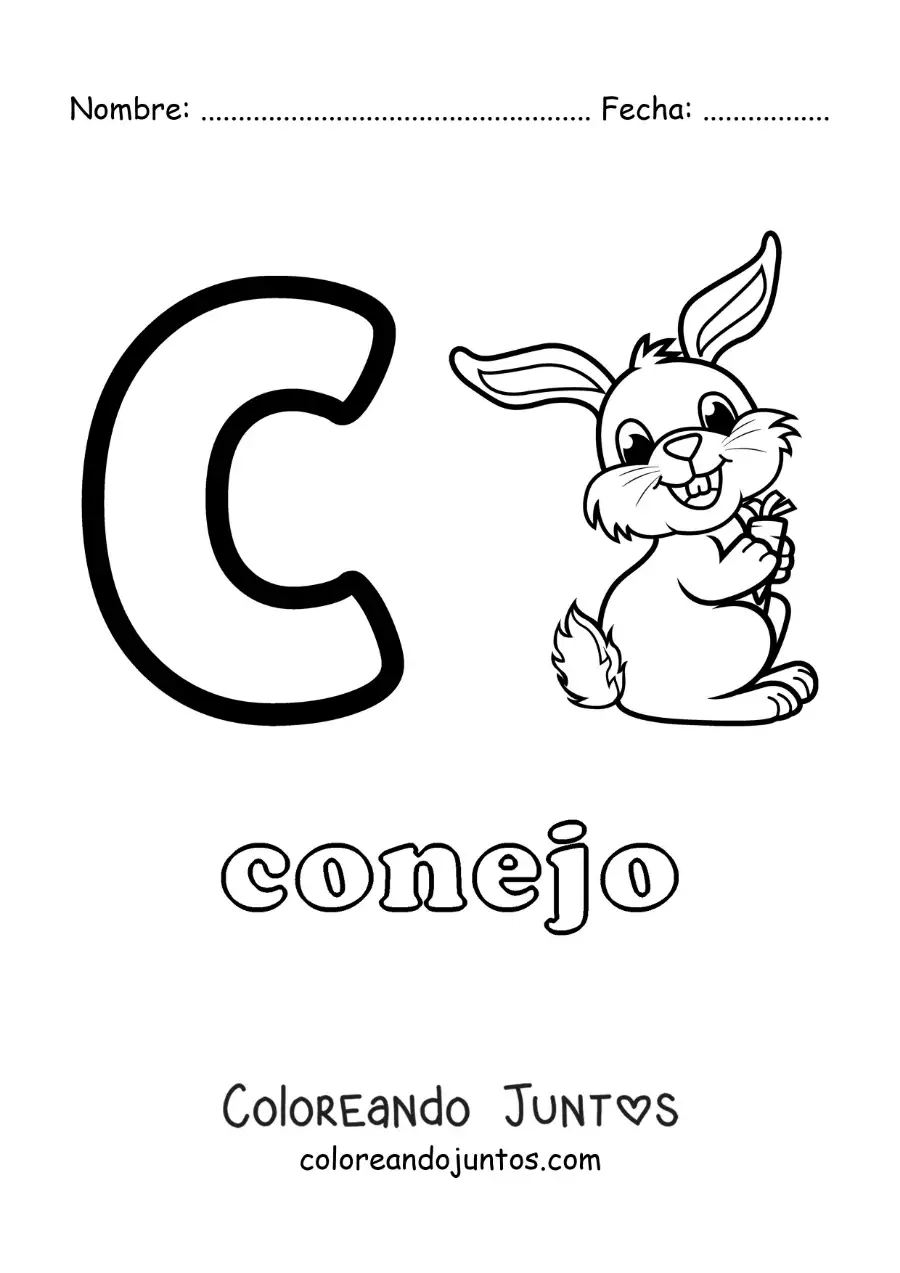 Imagen para colorear de la letra c de conejo
