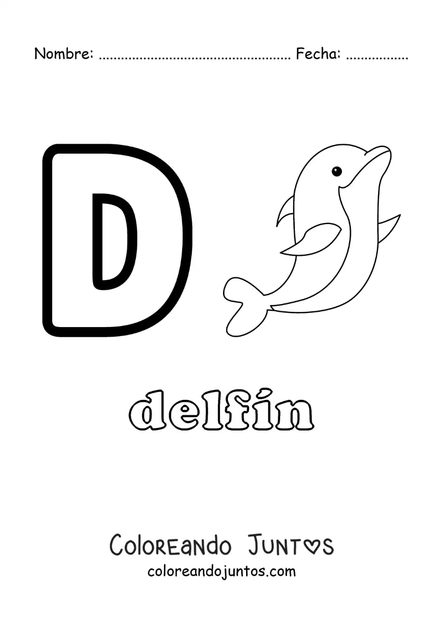 Imagen para colorear de la letra d de delfín