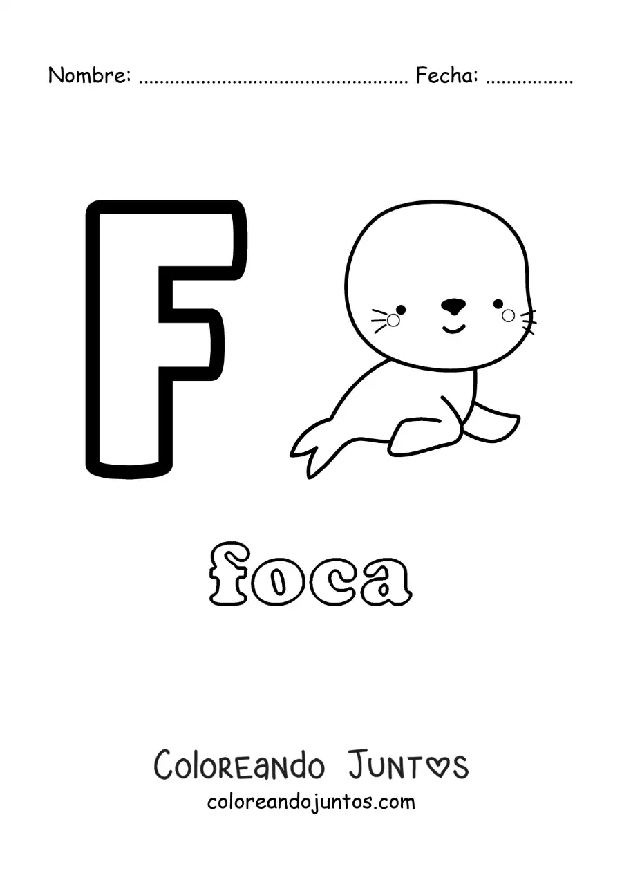 Imagen para colorear de la letra f de foca