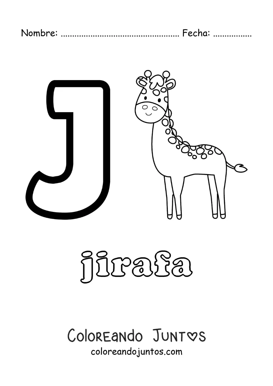 Imagen para colorear de la letra j de jirafa