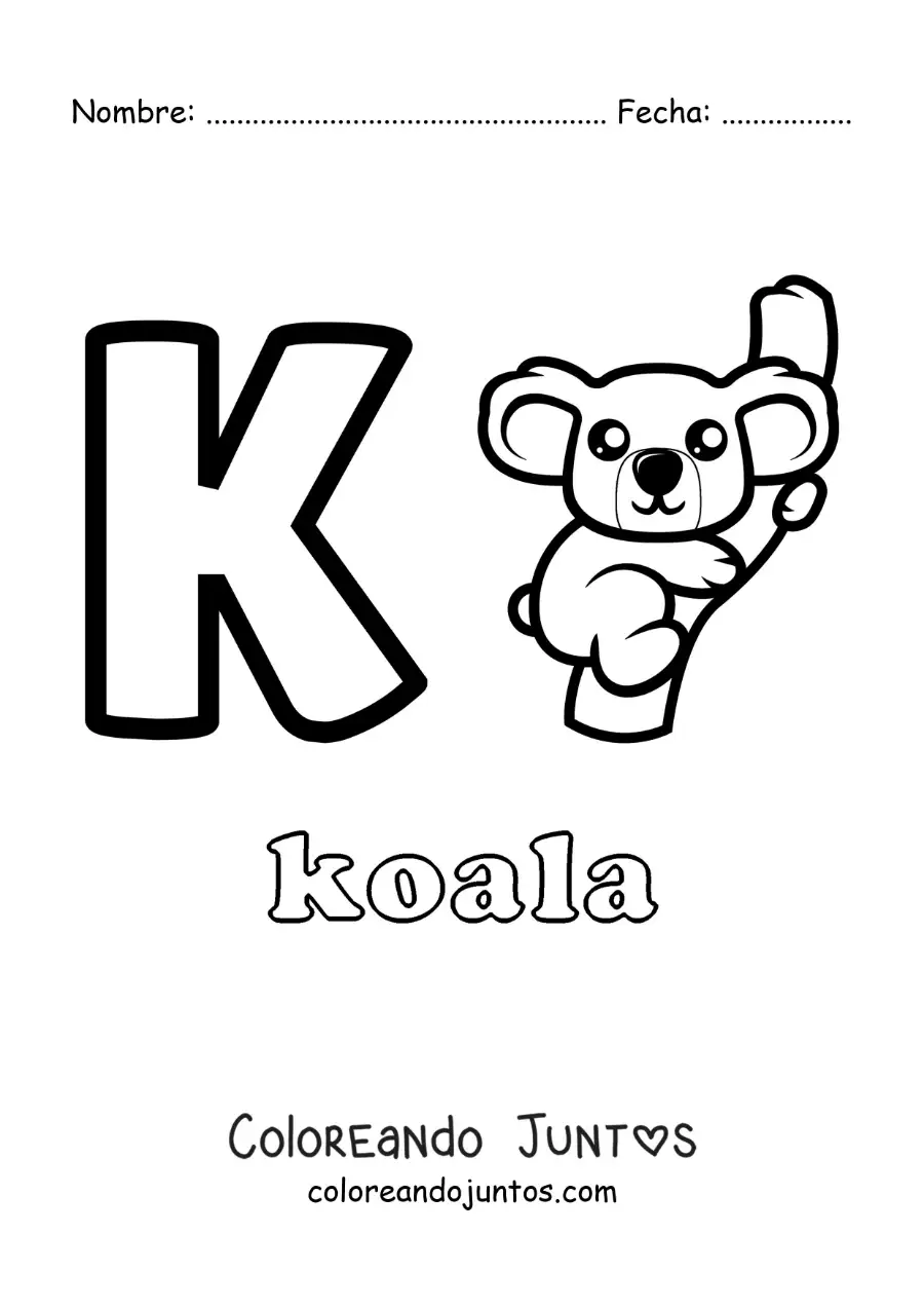 Imagen para colorear de la letra k de koala