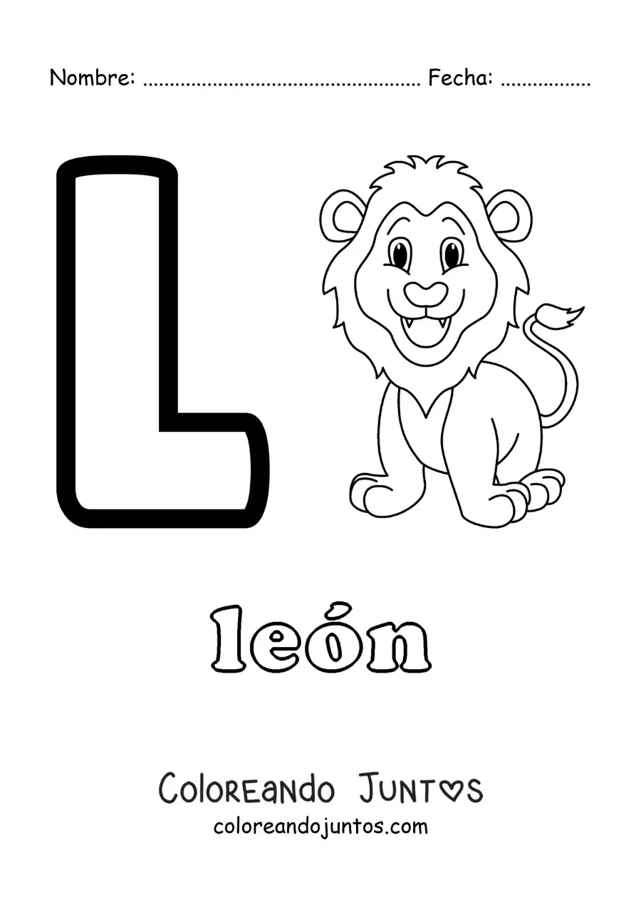 Imagen para colorear de la letra l de león