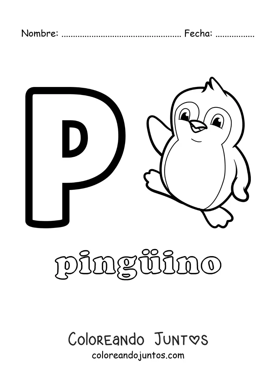Imagen para colorear de la letra p de pingüino