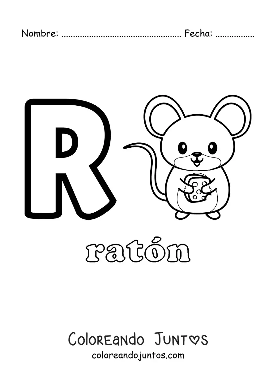 Imagen para colorear de la letra r de ratón