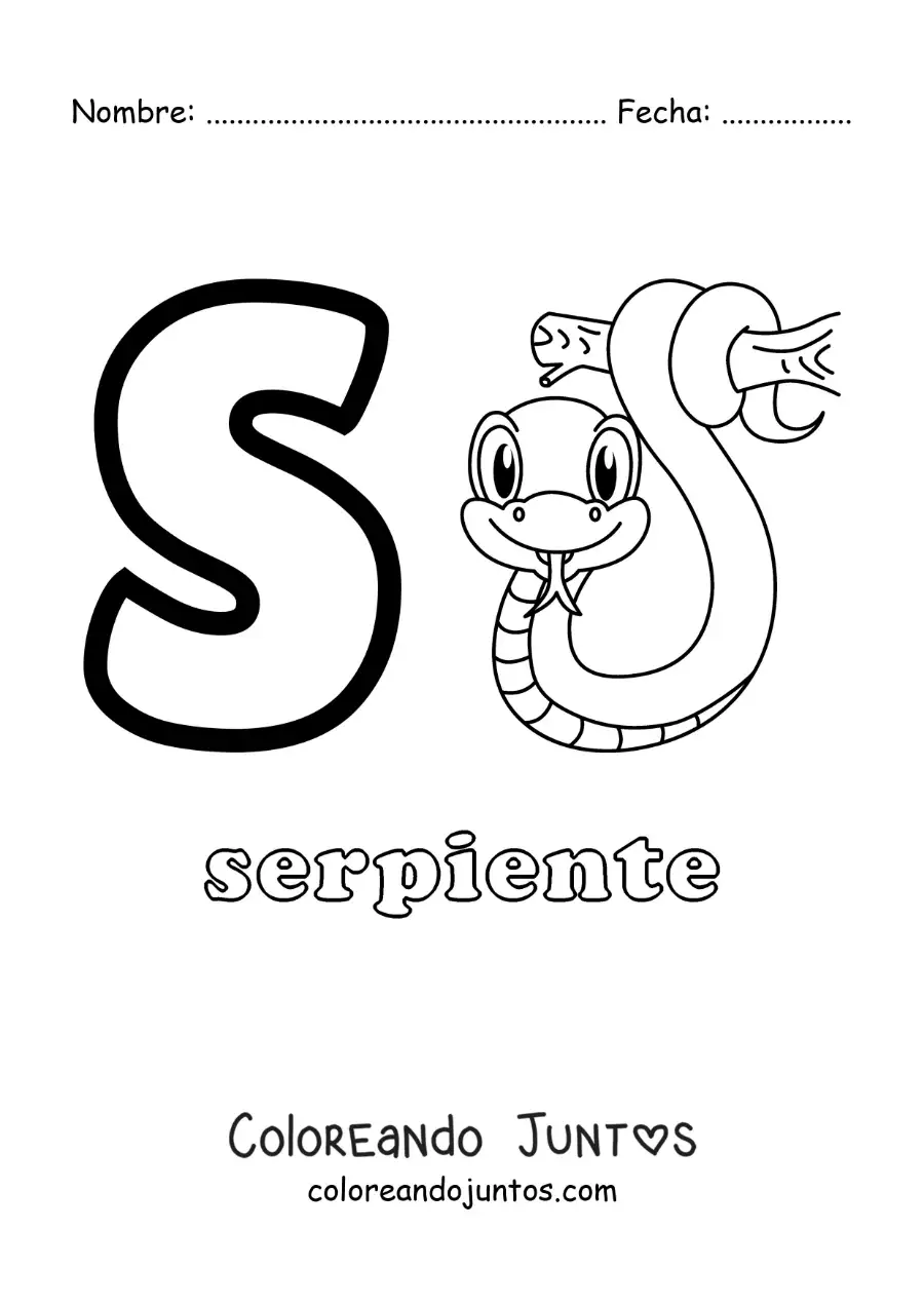 Imagen para colorear de la letra s de serpiente