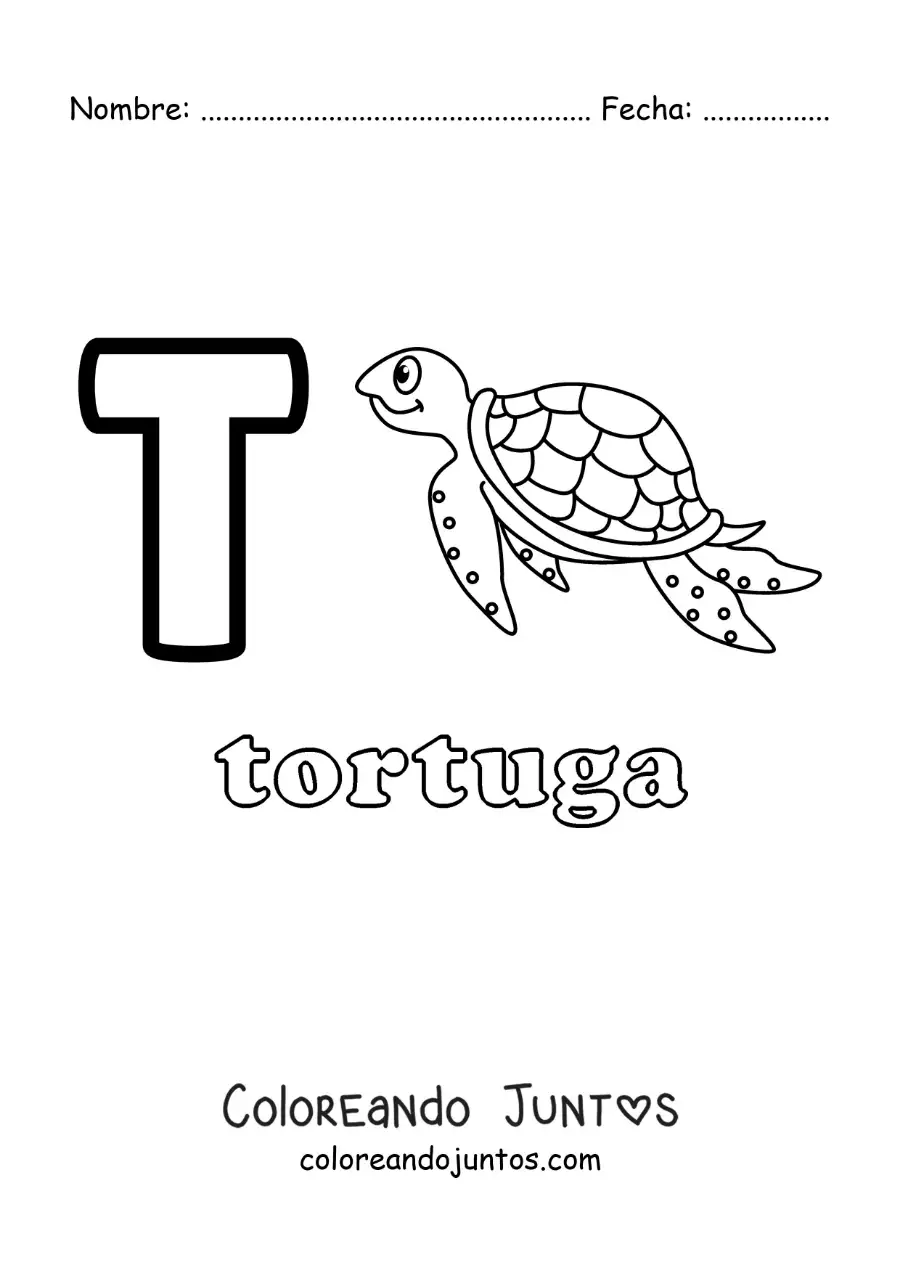 Imagen para colorear de la letra t de tortuga