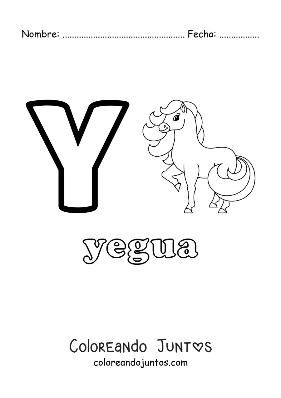 Imagen para colorear de la letra y de yegua